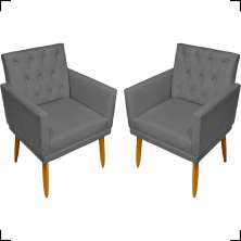 Kit 2 Poltronas Decorativas Para Sala Nina Com Base E Capitonê Suede Cinza Pé Castanho - Clique E Decore