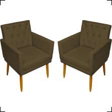 Kit 2 Poltronas Decorativas Para Sala Nina Com Base E Capitonê Suede Marrom Pé Castanho - Clique E Decore