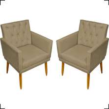 Kit 2 Poltronas Decorativas Para Sala Nina Com Base E Capitonê Suede Nude Pé Castanho - Clique E Decore
