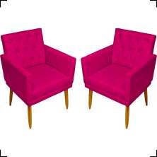 Kit 2 Poltronas Decorativas Para Sala Nina Com Base E Capitonê Suede Pink Pé Castanho - Clique E Decore