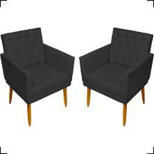 Kit 2 Poltronas Decorativas Para Sala Nina Com Base E Capitonê Suede Preto Pé Castanho - Clique E Decore