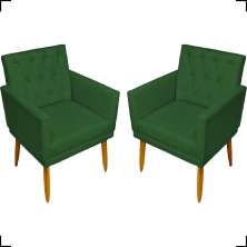 Kit 2 Poltronas Decorativas Para Sala Nina Com Base E Capitonê Suede Verde Pé Castanho - Clique E Decore