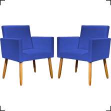 Kit 2 Poltronas Decorativas Para Sala Nina Corino Azul Royal Pé Castanho