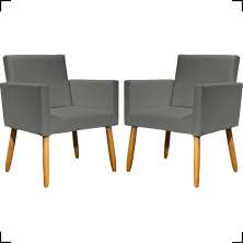 Kit 2 Poltronas Decorativas Para Sala Nina Corino Cinza Pé Castanho - Clique E Decore