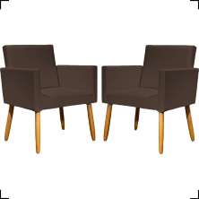 Kit 2 Poltronas Decorativas Para Sala Nina Corino Marrom Pé Castanho - Clique E Decore