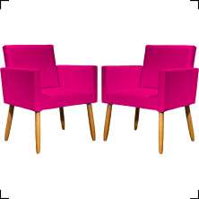 Kit 2 Poltronas Decorativas Para Sala Nina Corino Pink Pé Castanho