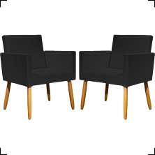 Kit 2 Poltronas Decorativas Para Sala Nina Corino Preto Pé Castanho