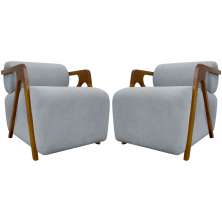 Kit 2 Poltronas Decorativas Para Sala Recepção Confortável Em Madeira Maciça Chloe Bouclé Premium Cinza