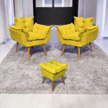 Kit 2 Poltronas Decorativas Para Sala Recepção Manicure ePuff Decorativo Para Quarto Penteadeira Suede Amarelo