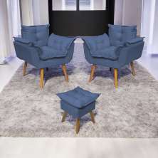 Kit 2 Poltronas Decorativas Para Sala Recepção Manicure ePuff Decorativo Para Quarto Penteadeira Suede Azul Marinho