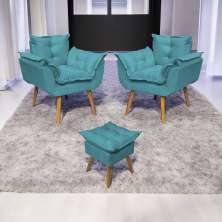 Kit 2 Poltronas Decorativas Para Sala Recepção Manicure ePuff Decorativo Para Quarto Penteadeira Suede Azul Turquesa