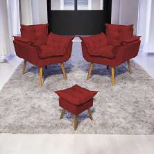 Kit 2 Poltronas Decorativas Para Sala Recepção Manicure ePuff Decorativo Para Quarto Penteadeira Suede Bordô