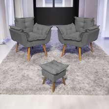 Kit 2 Poltronas Decorativas Para Sala Recepção Manicure ePuff Decorativo Para Quarto Penteadeira Suede Cinza