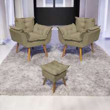 Kit 2 Poltronas Decorativas Para Sala Recepção Manicure ePuff Decorativo Para Quarto Penteadeira Suede Nude