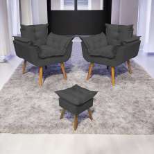Kit 2 Poltronas Decorativas Para Sala Recepção Manicure ePuff Decorativo Para Quarto Penteadeira Suede Preto