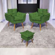 Kit 2 Poltronas Decorativas Para Sala Recepção Manicure ePuff Decorativo Para Quarto Penteadeira Suede Verde