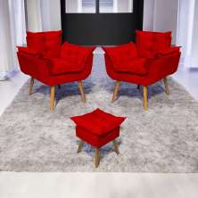 Kit 2 Poltronas Decorativas Para Sala Recepção Manicure ePuff Decorativo Para Quarto Penteadeira Suede Vermelho