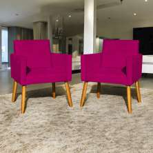 Kit 2 Poltronas Decorativas Para Sala, Manicure, Quarto Nina Suede Pink Pé Castanho - Clique E Decore