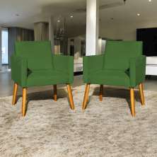 Kit 2 Poltronas Decorativas Para Sala, Manicure, Quarto Nina Suede Verde Pé Castanho - Clique E Decore