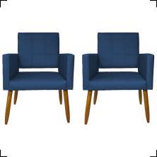 Kit 2 Poltronas Decorativas Para Sala, Quarto, Escritório Isa Suede Azul Marinho Pé Castanho - Clique E Decore
