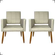 Kit 2 Poltronas Decorativas Para Sala, Quarto, Escritório Isa Suede Bege Pé Castanho - Clique E Decore