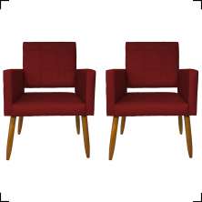 Kit 2 Poltronas Decorativas Para Sala, Quarto, Escritório Isa Suede Bordô Pé Castanho - Clique E Decore