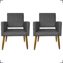 Kit 2 Poltronas Decorativas Para Sala, Quarto, Escritório Isa Suede Cinza Pé Castanho - Clique E Decore
