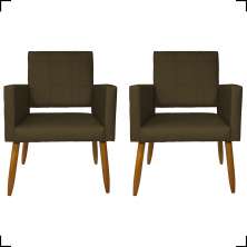Kit 2 Poltronas Decorativas Para Sala, Quarto, Escritório Isa Suede Marrom Pé Castanho - Clique E Decore