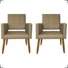 Kit 2 Poltronas Decorativas Para Sala, Quarto, Escritório Isa Suede Nude Pé Castanho - Clique E Decore