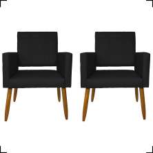 Kit 2 Poltronas Decorativas Para Sala, Quarto, Escritório Isa Suede Preto Pé Castanho - Clique E Decore