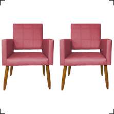 Kit 2 Poltronas Decorativas Para Sala, Quarto, Escritório Isa Suede Rosê Pé Castanho - Clique E Decore