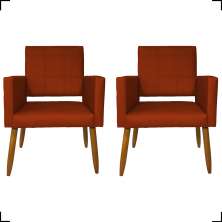 Kit 2 Poltronas Decorativas Para Sala, Quarto, Escritório Isa Suede Terracota Pé Castanho - Clique E Decore