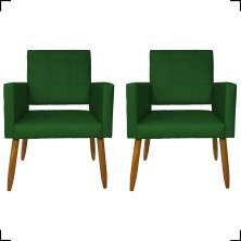 Kit 2 Poltronas Decorativas Para Sala, Quarto, Escritório Isa Suede Verde Pé Castanho - Clique E Decore