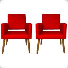Kit 2 Poltronas Decorativas Para Sala, Quarto, Escritório Isa Suede Vermelho Pé Castanho - Clique E Decore