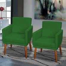 Kit 2 Poltronas Decorativas Reforçadas Beatriz Com Base Suede Verde Pé Castanho - Clique E Decore