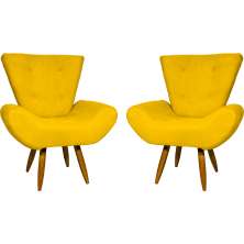 Kit 2 Poltronas Decorativas Reforçadas Para Sala Emilia Suede Amarelo Pé Castanho - Clique E Decore