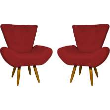 Kit 2 Poltronas Decorativas Reforçadas Para Sala Emilia Suede Bordô Pé Castanho - Clique E Decore