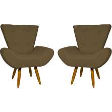 Kit 2 Poltronas Decorativas Reforçadas Para Sala Emilia Suede Marrom Pé Castanho - Clique E Decore