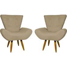 Kit 2 Poltronas Decorativas Reforçadas Para Sala Emilia Suede Nude Pé Castanho - Clique E Decore