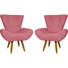 Kit 2 Poltronas Decorativas Reforçadas Para Sala Emilia Suede Rosê Pé Castanho - Clique E Decore