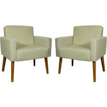 Kit 2 Poltronas Decorativas Reforçadas Para Sala Hope Suede Bege Pé Castanho - Clique E Decore