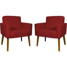 Kit 2 Poltronas Decorativas Reforçadas Para Sala Hope Suede Bordô Pé Castanho - Clique E Decore