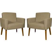 Kit 2 Poltronas Decorativas Reforçadas Para Sala Hope Suede Nude Pé Castanho - Clique E Decore