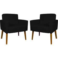 Kit 2 Poltronas Decorativas Reforçadas Para Sala Hope Suede Preto Pé Castanho - Clique E Decore