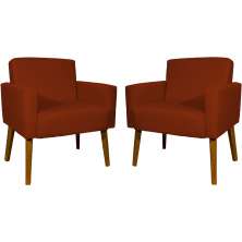 Kit 2 Poltronas Decorativas Reforçadas Para Sala Hope Suede Terracota Pé Castanho - Clique E Decore