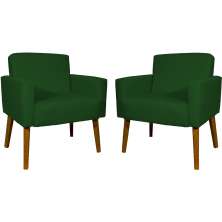 Kit 2 Poltronas Decorativas Reforçadas Para Sala Hope Suede Verde Pé Castanho - Clique E Decore
