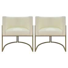 Kit 2 Poltronas Decorativas Reforçadas Para Sala Luna Escritório Consultório Recepção Corino Bege Base de Ferro Champagne