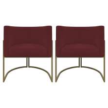 Kit 2 Poltronas Decorativas Reforçadas Para Sala Luna Escritório Consultório Recepção Corino Bodô Base de Ferro Champagne