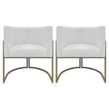 Kit 2 Poltronas Decorativas Reforçadas Para Sala Luna Escritório Consultório Recepção Corino Branco Base de Ferro Champagne
