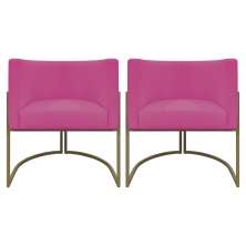Kit 2 Poltronas Decorativas Reforçadas Para Sala Luna Escritório Consultório Recepção Corino Pink Base de Ferro Champagne